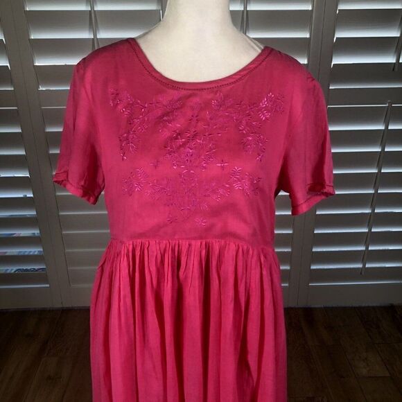 Vtg Real Comfort Chadwick 90s Bright Pink Rayon Cotton Dress 8P Embroidered 90s - Picture 11 of 12